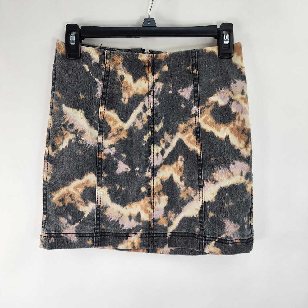 FREE PEOPLE Modern Femme Mini Denim Skirt Women's 2 Black Acid Wash Y2K Stretch